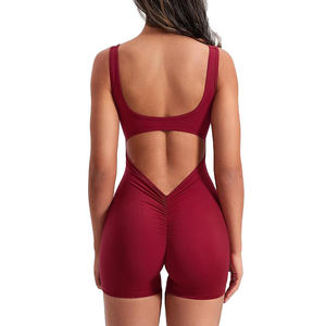 Combinaison de yoga pour femme à décolleté profond, en mélange de nylon et élasthanne, une pièce, sans manches, dos ouvert - Product Image 3