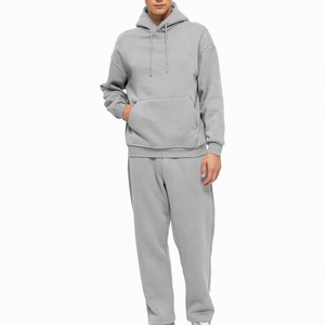 Ensemble de survêtement pour homme, violet, à capuche, 100% coton, couleur unie, coupe ample, sweat-shirt et pantalon long, vêtements d'automne - Product Image 6