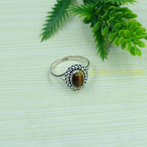 Bague en argent sterling 925 avec pierre œil de tigre pour femme, bague ovale en cabochon brun naturel, bijou artisanal de créateur, bijou statement pour elle - Product Image 2