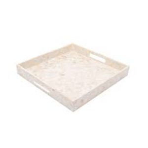 Plateau de service artisanal de luxe en nacre, plateau décoratif moderne blanc en nacre pour table basse et décoration d'hôtel, meilleur prix - Product Image 1