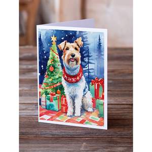 Whimsical A7 Tamaño 5x7 Tarjetas de nota en blanco Paquete de 8 Wire Fox Terrier Tarjetas de felicitación de Navidad con sobres - Product Image 2
