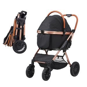 Poussette pour animaux de compagnie à 4 roues avec freins rotatifs, capacité de 66 lb, sac de transport amovible pour chiots - Product Image 3