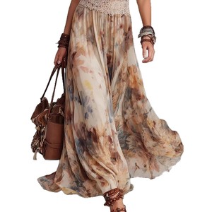 Robe longue en mousseline tissée à imprimé floral bohème, col en V profond, coupe ajustée, taille naturelle, pour l'été, décontractée, usage quotidien, ODM - Product Image 4