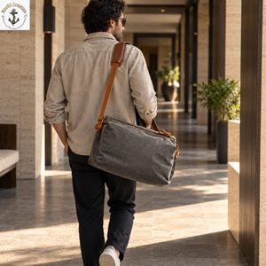 <b>Charcoal</b> Waxed Canvas Duffel <b>Bag</b> with Padded Shoulder Strap | Washed Travel Weekender Luggage with Zipper and Metal Hardware <b>Bag</b> - Product Image 3