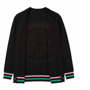Cardigan rayé noir, vert et rose, style preppy, pull en tricot boutonné pour femme - Product Image 5