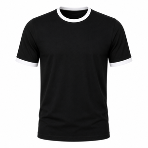 เสื้อยืดคอกลมแขนสั้นผู้ชาย ริ้งเกอร์ ตัดเย็บขอบตัดกัน ทรงเข้ารูป ผ้าคอตตอนเจอร์ซีย์ เสื้อลำลองฤดูร้อน ไม่มีแบรนด์ - Product Image 1