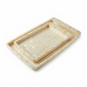 Plateau rectangulaire en nacre avec incrustation de mosaïque de coquillages, plateau de service décoratif haut de gamme pour table basse, ottoman, hôtel et maison - Product Image 4