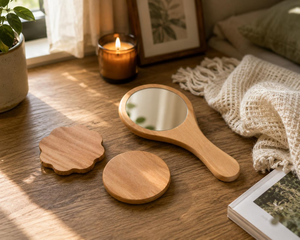 Ensemble de miroirs de maquillage portatifs en bois faits à la main, miroirs de vanité ronds décoratifs en bois naturel, miroir de coiffeuse en bois, décoration d'intérieur, cadeau - Product Image 5