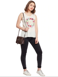 Débardeur sans manches pour femme à imprimé floral, col rond, décontracté, 100 % coton tricoté, respirant, avec logo sur le devant - Product Image 3