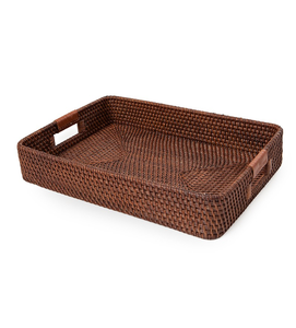 Rattan woven Serving Storage <b>Tray</b> With Handles For Coffee Snacks Breakfast Farmhouse Cane Serving <b>Tray</b> For Kitchenware Tableware - Product Image 5