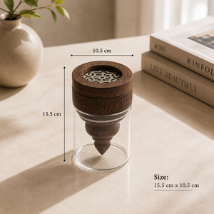 Hand-Made <b>Sandalwood</b> <b>Incense</b> Burner With Glass Base And Intricate Lid Design For Aromatic Use - Product Image 4