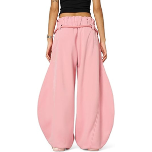 Pantalon de travail décontracté taille mi-haute ample avec ruban, en Spandex/Polyester, coupe évasée, imperméable et infroissable - Product Image 5