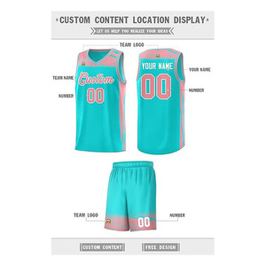 ชุดเสื้อบาสเก็ตบอลฤดูร้อนแบบกำหนดเอง พิมพ์ลายแบบ Sublimated สีเขียวอมฟ้าไล่เฉดสีชมพู ระบายเหงื่อได้ดี แบบไม่มีแขน สำหรับผู้ใหญ่ 男女  ชุดกีฬา - Product Image 4
