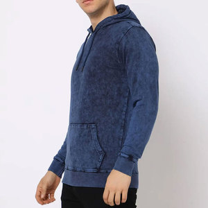 Sweat-shirt à capuche en coton bleu délavé pour homme, coupe classique, tricoté, décontracté, avec poche, style automne - Product Image 2