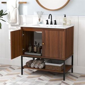 "Solid Wood <b>Vanity</b> Set with <b>LED</b> <b>Mirror</b> 31x19x41 Inches" - Product Image 4