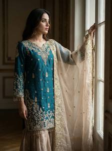 Conjunto Sharara de Seda Bordada para Mujer, con Dupatta, Largo hasta el Suelo, Traje Étnico Tradicional para Bodas en India y Pakistán, ¡Oferta! - Product Image 6