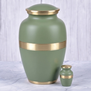 Urne funéraire pour cendres humaines, marron et or, unie avec bandes en laiton, finition brillante, pour adulte, urne commémorative funéraire - Product Image 3
