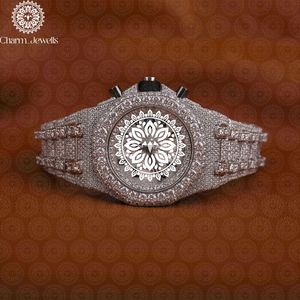 Charm_Jewells Men's Luxury Stainless Steel <b>Mechanical</b> <b>Watch</b> With Diamond Encrusted Round Dial 43mm Chronograph Folding Clasp - Product Image 1