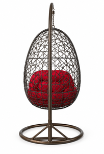 Contemporary Outdoor Hanging Chair with Red Cushion PE Rattan <b>Swing</b> Seat for Patio Use - Product Image 3