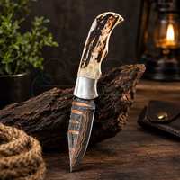 Couteau pliant Damas en cuivre, couteau de poche Damas, manche en bois de cerf, couteau EDC fait main avec étui en cuir