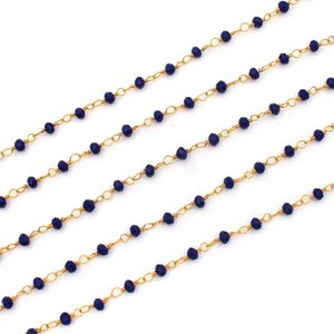 Lapis Lazuli Hydro Faceted Round Beads Rosary Chain 3mm Gold Plated Wire Wrapped Link Chain Wholesale - Product Image 5
