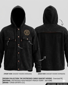 เสื้อแจ็คเก็ตฮู้ดดี้สไตล์วินเทจแบบคาร์โก้ ทรงโอเวอร์ไซส์ ผ้าเฟรนช์เทอร์รี่หนา 370 GSM พิมพ์ลาย ผ้าฝ้าย 100% ระบายอากาศได้ดี - Product Image 1