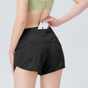 Pantalones cortos atléticos de cintura alta con bolsillo trasero y cremallera para mujer - Product Image 1