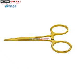 Pinces à moustiques Halstead Premium, droites, manche doré, 5 pouces, pinces hémostatiques autobloquantes en carbure de tungstène et acier inoxydable, chirurgicales - Product Image 5