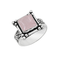 Bague en argent sterling 925 oxydé, pierre précieuse en quartz rose naturel taillée en carré, faite à la main, cadeau d'amour pour femme