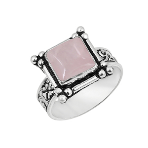 Bague Gourik Vintage en argent sterling 925 avec quartz rose serti clos, style géométrique, unisexe, pour tous les jours - Product Image 1
