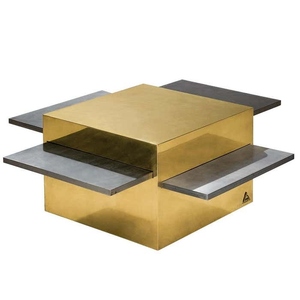 Mesa de centro de latón de lujo de última generación, mesa central geométrica moderna, mesa auxiliar de metal contemporánea, muebles de diseño para sala de estar - Product Image 4