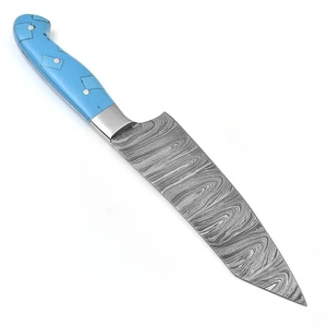 Couteau de chef professionnel en acier Damas de haute qualité, manche en résine, étui en cuir, design ambidextre, finition hautement polie - Product Image 1