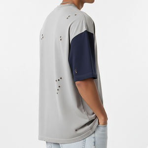 Nouveaux T-shirts pour hommes en coton épais 100 %, personnalisables avec logo, coupe oversize, couleur unie, épaules tombantes avec surpiqûres contrastées - Product Image 5