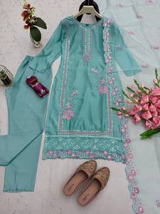 Nouvelle collection de vêtements de fête traditionnels de créateur, Salwar Kameez, ensembles de 3 pièces, broderie lourde en chinon, fils, paillettes, livraison rapide - Product Image 6