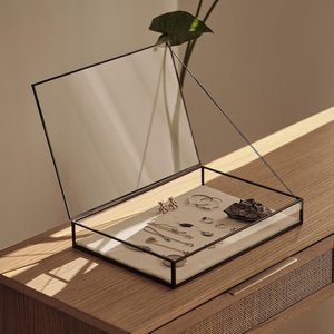 Contemporary Gold Metal <b>Glass</b> <b>Trinket</b> <b>Box</b> Premium Jewelry Storage Organizer Clear Display Container Hinged Lid for Vanity Decor - Product Image 1