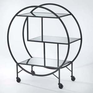 Contemporary Brass Hotel Trolley With 3 Glass Shelves And 4 <b>Swivel</b> Casters Durable Commercial Furniture Hotel Bar Trolley Cart - Product Image 6
