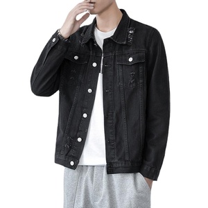 New Arrival Fashion Streetwear Denim <b>Jacket</b> High Quality Custom Design Men Stand Eco-Friendly Windproof Ripped Button Front - Product Image 4