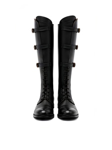 Bottes d'équitation hautes en cuir véritable pour homme avec fermeture à boucle, couleur unie, bottes équestres mi-hautes pour l'entraînement et la compétition - Product Image 1