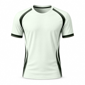 Maillot de football pour homme, blanc et noir, à blocs de couleur, manches courtes, col rond, en polyester respirant, coupe athlétique - Product Image 1