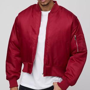 Blouson Bomber Rouge Respirant pour Homme, Col Montant Zippé, Logo Frontal, Coupe Droite, en Polyester, Vêtement d'Extérieur Décontracté pour l'Automne - Product Image 4