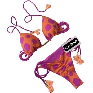 Ensemble de bikini tie-dye bleu pour femmes, 2 pièces, dégradé de couleurs, bikini à franges, maillot de bain en spandex et polyester extensible, vêtements de plage - Product Image 2