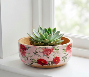 Floral Bamboo <b>Bowl</b> With Succulent Pink Country Style <b>Planter</b> For Home Use And Tableware Serving Use - Product Image 5