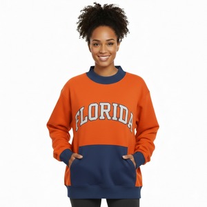 Pull à capuche décontracté en coton brodé pour femme, motif graphique, blocs de couleur, coupe oversize, manches longues, survêtement d'hiver, logo personnalisé - Product Image 3