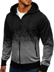 Sudadera con Capucha y Cremallera para Hombre, Diseño Degradado Negro y Gris con Puntos, Manga Raglán, Corte Regular, Informal, para Otoño, Tejido de Poliéster - Product Image 5