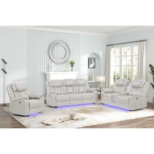 Canger Modern Contemporary LED Power <b>Recliner</b> Chair Beige with Wood and Metal Frame - Product Image 5