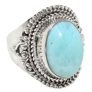 Larimar-anillos de plata de ley 925 con forma ovalada Natural, joyería de plata 925 con piedras preciosas - Product Image 1