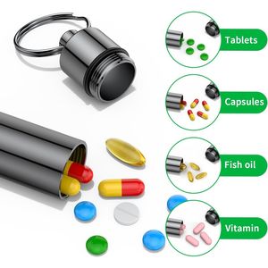 Contenitore Portatile per Pillole da Viaggio, Piccola Scatola Metallica con Portachiavi, Confezione da 2 con 2 Moschettoni, Portapillole a Portachiavi - Product Image 3