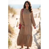 Robe longue décontractée pour femme, élégante, grande taille, col en V, 100 % coton, manches longues, coupe trapèze, tie-dye, lavable, idéale pour l'été et l'automne