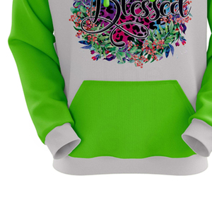 Sweat à capuche unisexe imprimé léopard floral, coupe classique, manches raglan, vert-gris, décontracté, pour l'automne, avec poche avant - Product Image 2