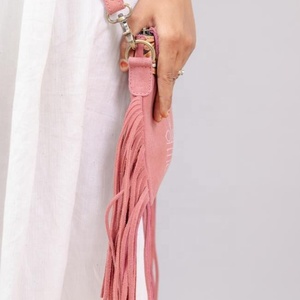 กระเป๋าหนังแท้สีชมพูสำหรับผู้หญิงลายดอกไม้โบฮีเมียน - Product Image 5